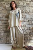 Lindin Linen Blend Crochet Flower Top Washed Sandstone